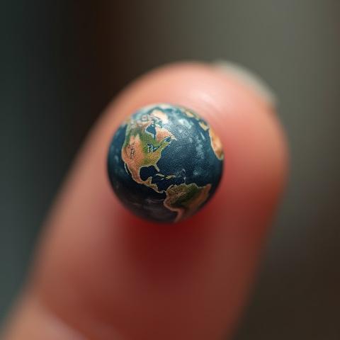 Small, realistic planet tattoo on finger