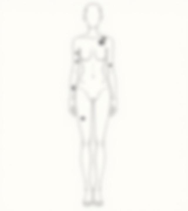 Simple line drawing of a human body highlighting popular tiny tattoo placement areas.